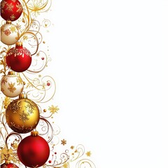 Elegant red and gold Christmas ornaments with intricate swirls on a white backdrop, sparkling with festive glamour. Perfect for holiday decor and celebratory designs.