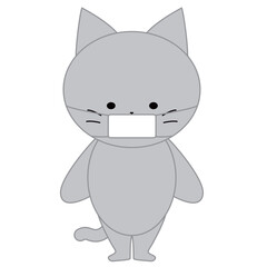 マスクをしたかわいい灰色猫のイラスト