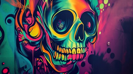 Vibrant Skull Graffiti: Psychedelic Street Art