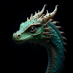 Stunning Close-Up of a Mythical Dragon with Intricate Scales and Captivating Eyes