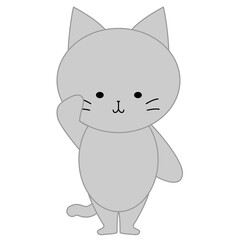 敬礼をするかわいい灰色猫のイラスト