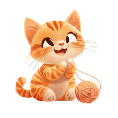 Obraz premium Playful orange kitten with yarn, smiling and enjoying its playtime.