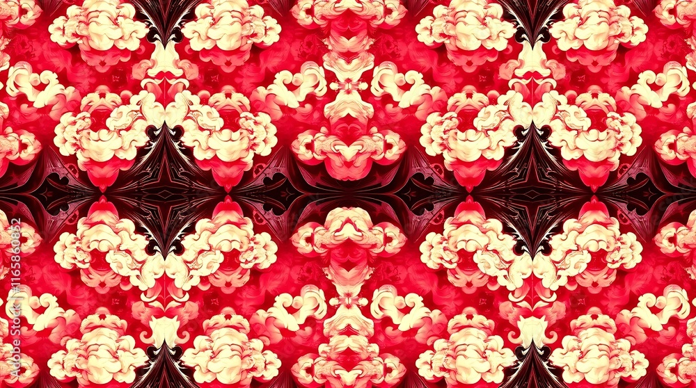 Poster abstract red and white pattern: a mesmerizing kaleidoscope of red, white, and black swirls and shape