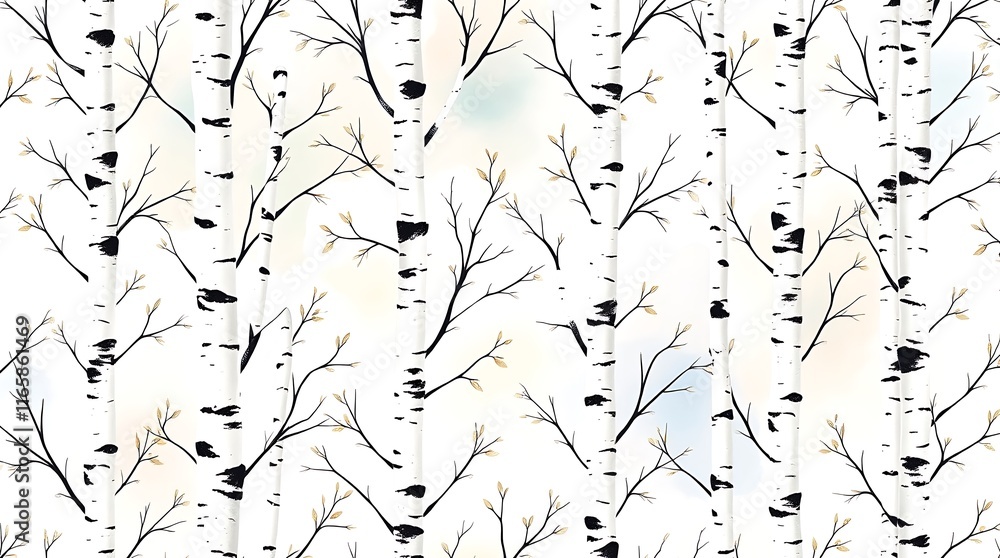Poster birch tree forest pattern: a delicate and whimsical pattern featuring birch trees with delicate bran