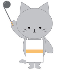 エプロンをしたかわいい灰色猫のイラスト