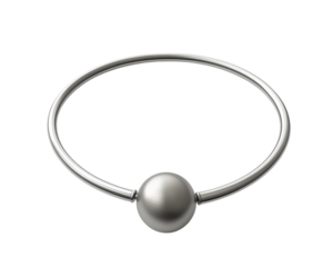 Simple metallic ring with a ball, white isolated background.