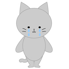 泣いているかわいい灰色猫のイラスト