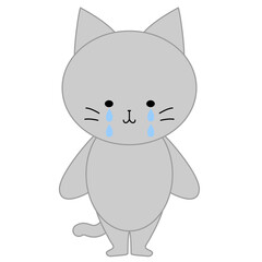 Fototapeta premium 泣いているかわいい灰色猫のイラスト