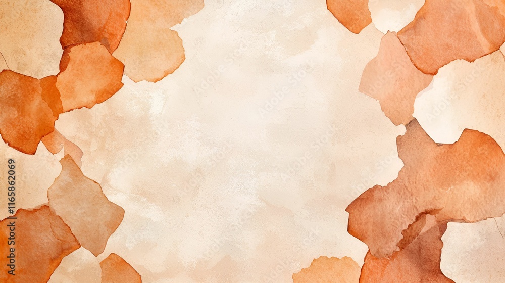 Poster rustic boho watercolor backdrop concept. soft watercolor background in warm tones with a light cente
