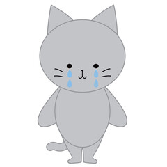 泣いているかわいい灰色猫のイラスト