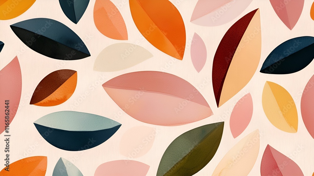 Poster rustic boho watercolor backdrop concept. abstract pattern of colorful leaves on a soft background.