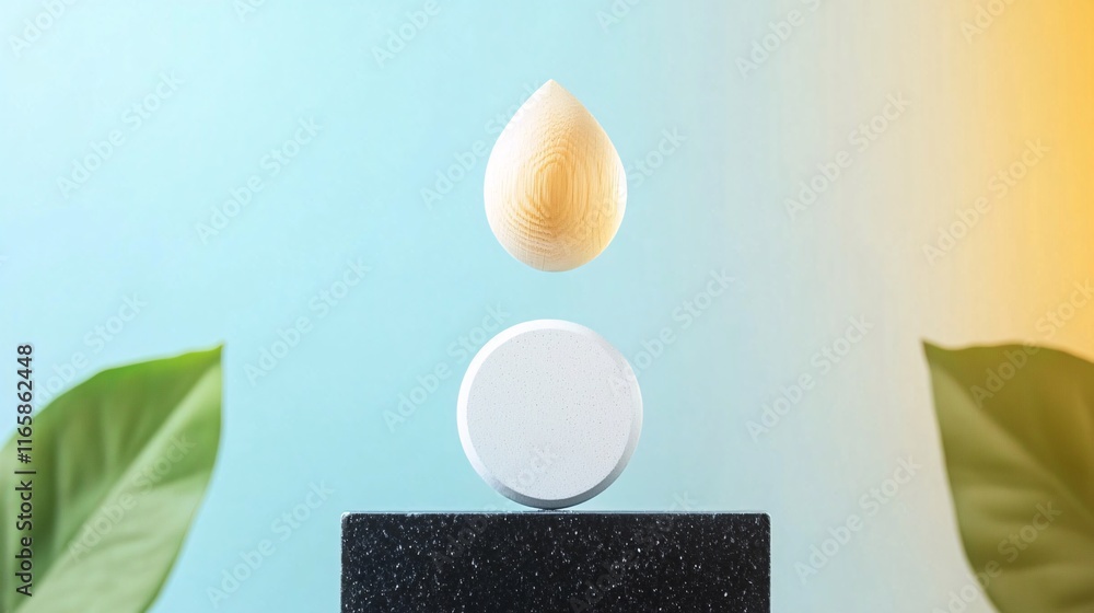 Poster ai and consumer behavior and technology concept. floating beauty tools on a minimalist display stand