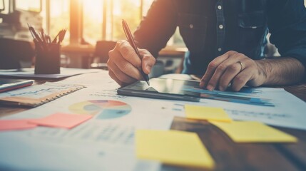 Person Analyzing Data on Digital Tablet in Bright Light