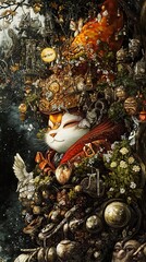 Mystical Cat in Enchanted Forest: A Whimsical Fantasy Painting