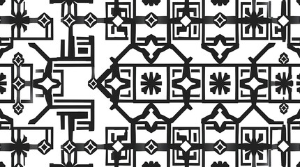 Geometric Black and White Pattern: Abstract seamless textile design with bold, repeating shapes and lines. Perfect for backgrounds, fashion, and home decor. 