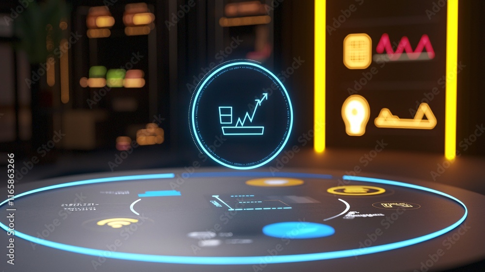 Aufkleber ai and consumer behavior and technology concept. abstract digital interface with growth icons