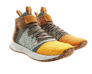 Stylish athletic shoes with a modern design on a white isolated background.