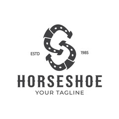 Horseshoe Logo Vector Forming Letter S, Vintage Western Country Illustration Design