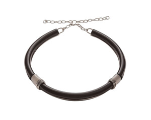Fototapeta premium Stylish black necklace with metal accents on white isolated background.