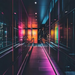 Neon Lights Corridor: Vibrant Modern Architecture