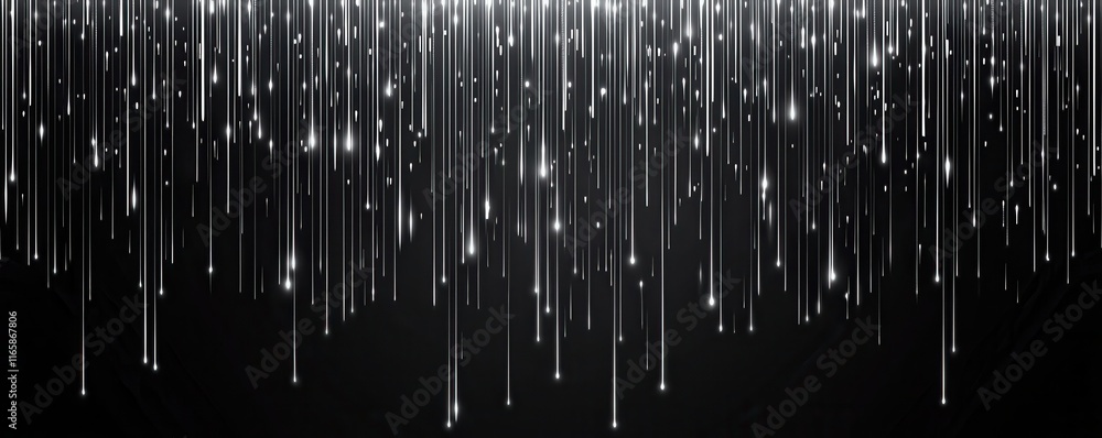 Poster A striking display of shimmering light streaks cascading down against a dark backdrop, creating a mesmerizing, ethereal effect.