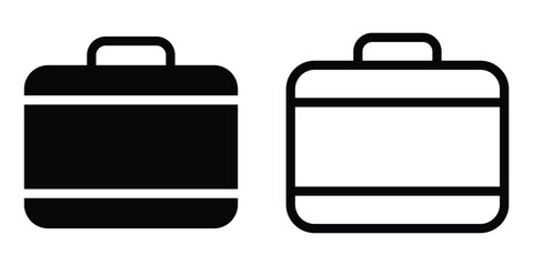 Black Briefcase, Suitcase, Luggage, Baggage Icon. Luggage Bag Icon. Travel Trip Flight Trolley Sign. Rolling Baggage Icon for UI Designs. Travel bag icon flat. Baggage icon. EPS 10