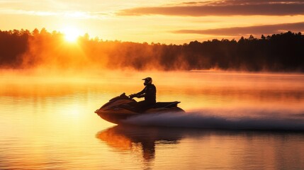 Jet Ski Adventure at Sunrise Over Calm Water