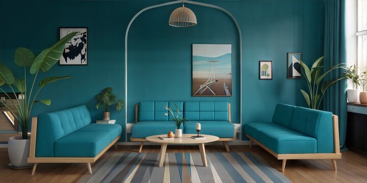 scandinavian interior design of modern living room. home design with WGSN and Coloro 2026 Colour of the Year Transformative Teal 