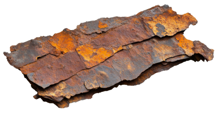Rostige Metallplatten, freigestellt auf transparentem Hintergrund.