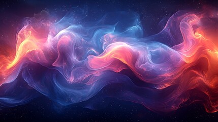 Abstract swirling red, blue, and white energy waves on dark background.