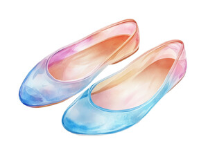 Stylish watercolor ballet flats on a white isolated background.
