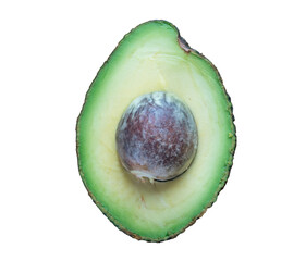 A halved avocado with a pit png top view