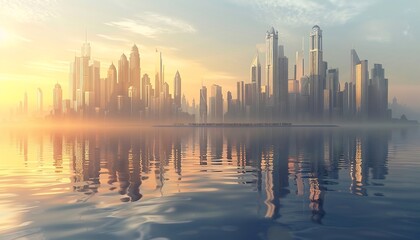 Obraz premium Cityscape with skyscrapers on the background of the lake.