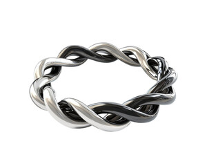 Obraz premium Twisted metallic ring in silver and black on a white isolated background