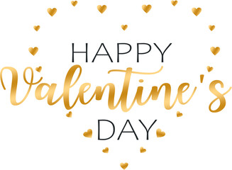 Happy Valentines Day - handwritten letter style, beautiful heart, love, lovers, golden style