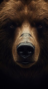 Close up of face of a Brown Grizzly Bear, Animal, Zoom In, Zoomed Portrait