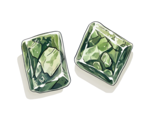 Two green textured crystals on a white isolated background.