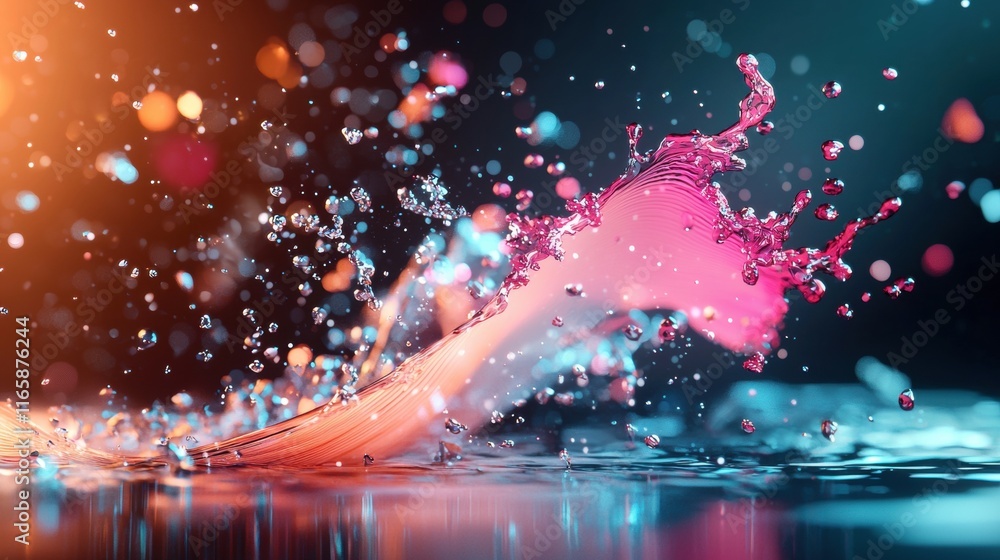 Poster a vibrant splash of pink water creates an abstract and dynamic visual effect against a colorful back