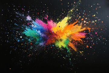 Colorful explosion of paint splashes against a dark background showcasing artistic creativity and vibrant hues