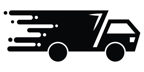 Fast delivery icon. Fast moving delivery truck linear style icon vector, fast shipping delivery truck line icon flat trendy style. Free delivery 24 hours. Logistic trucking sign. Design eps 10
