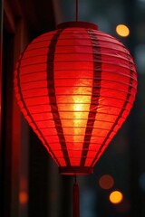 Red paper lantern, diagonal creases, warm light, vibrant, asia, clean