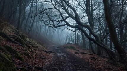 Obraz premium Enchanted Forest Path: A Moody Landscape Photography