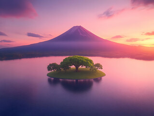 Tranquil Island Sunrise 3D Render