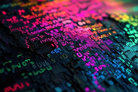 Colorful abstract representation of digital data patterns and technology on a textured surface