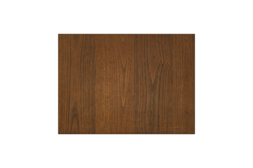 Dark brown varnished wooden slab isolated. Top view.
