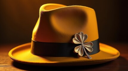 Hat day celebration featuring a unique yellow hat with a clover indoor setting close-up view festive concept