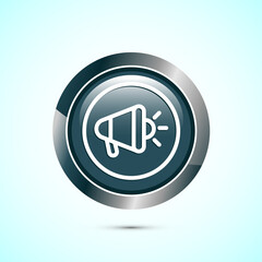 Megaphone icon design illustration, Loudspeaker icon, Shout announce sign. Promotion annoucement. Gray Color Round Button Design
