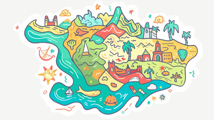 Naklejka premium Vector cartoon Peru map icon in comic style, ideal for country-themed, travel, or regional content.
