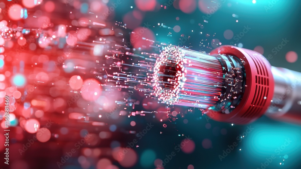 Poster a vibrant, abstract representation of a tool emitting colorful sparks, blending technology and creat