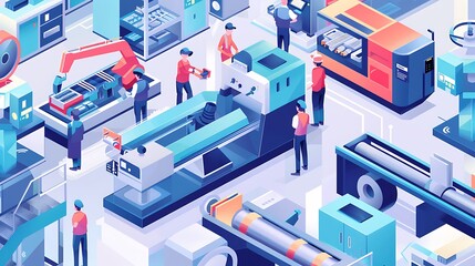 Obraz premium Engineers configuring AI-driven predictive maintenance systems for industrial machinery to prevent breakdowns in a factory.